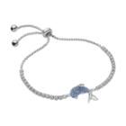Silver Tone Cubic Zirconia & Crystal Dolphin Bolo Bracelet, Women's, Blue