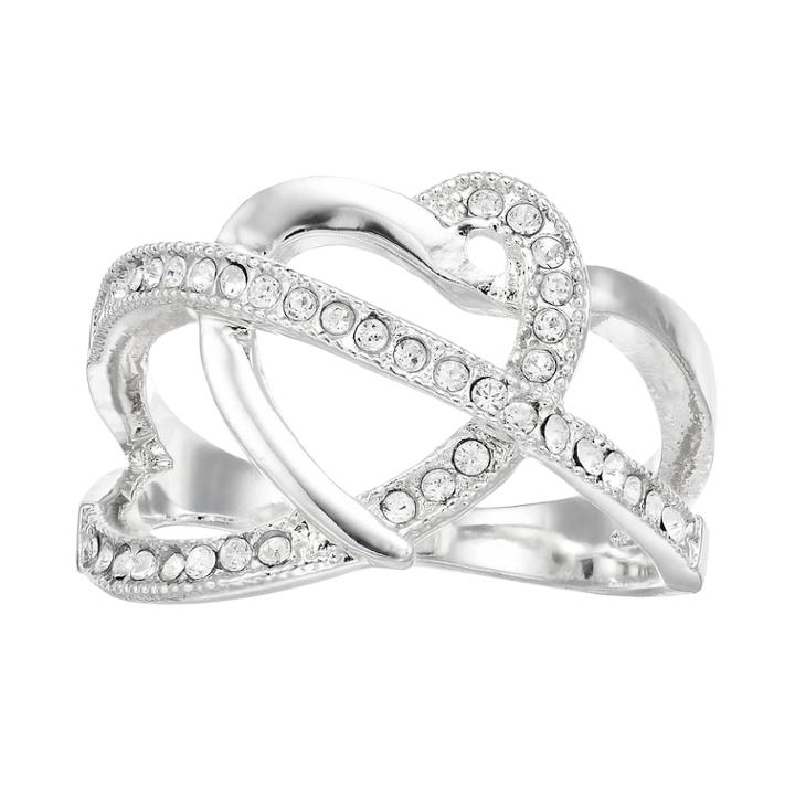 Brilliance Silver Tone Swarovski Crystal Open Heart Ring, Women's, Size: 9, White