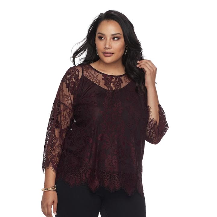 Plus Size Apt. 9&reg; Floral Lace Top, Women's, Size: 0x, Red