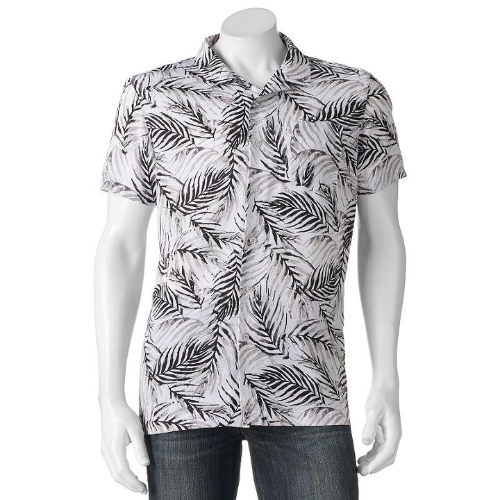Men's Marc Anthony Slim-fit Tropical Button-down Shirt, Size: Medium, White