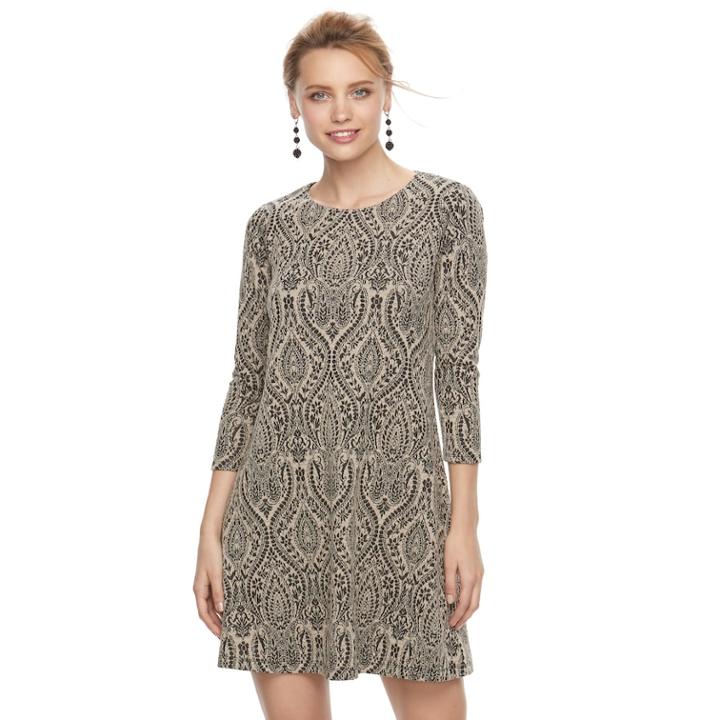 Petite Suite 7 Scroll Print Shift Dress, Women's, Size: 6 Petite, Brown (taupe)
