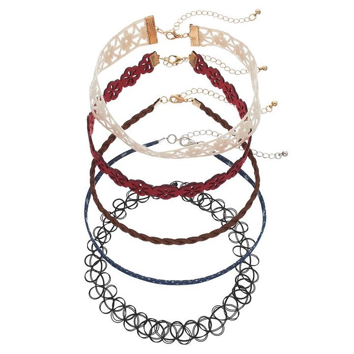 Mudd&reg; Star Denim, Open Floral & Tattoo Choker Necklace Set, Women's, Multicolor