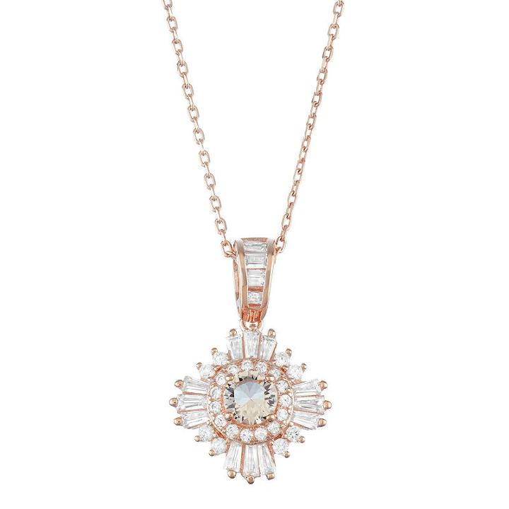 14k Rose Gold Over Silver Simulated Morganite & Cubic Zirconia Halo Pendant, Women's, Size: 18, Pink