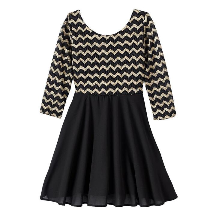Girls 7-16 My Michelle 3/4-length Sleeve Chevron Back Bow Dress, Girl's, Size: 8, Oxford
