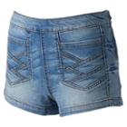 Juniors' Mudd&reg; Crisscross Denim Shortie Shorts, Girl's, Size: 17, Dark Blue