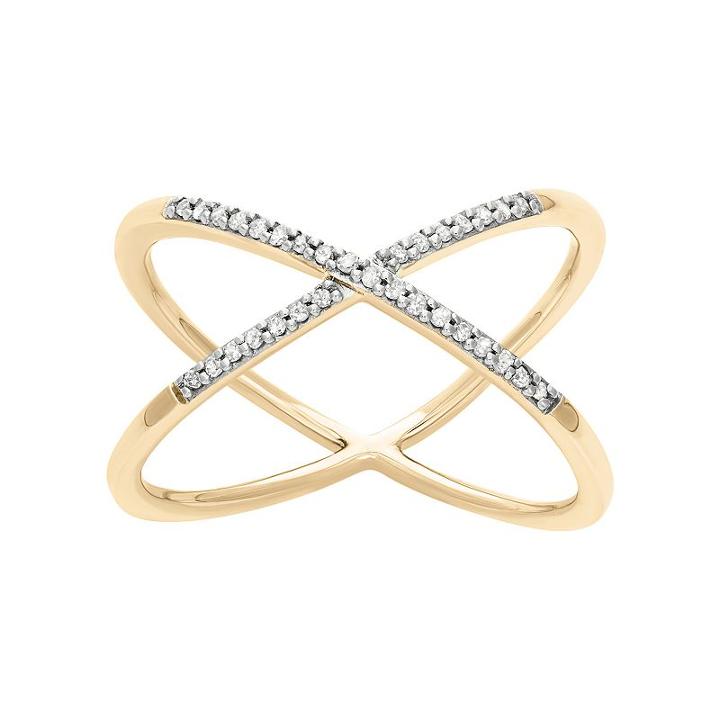 1/10 Carat T.w. Diamond 14k Gold-bonded Sterling Silver X Ring, Women's, Size: 7, Yellow