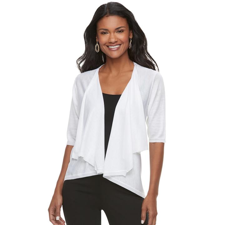 Women's Elle&trade; Mix-stitch Flyaway Cardigan, Size: Medium, White