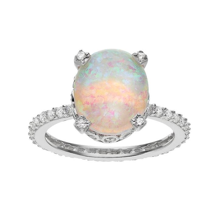 Sophie Miller Sterling Silver Lab-created Opal & Cubic Zirconia Ring, Women's, Size: 6, White