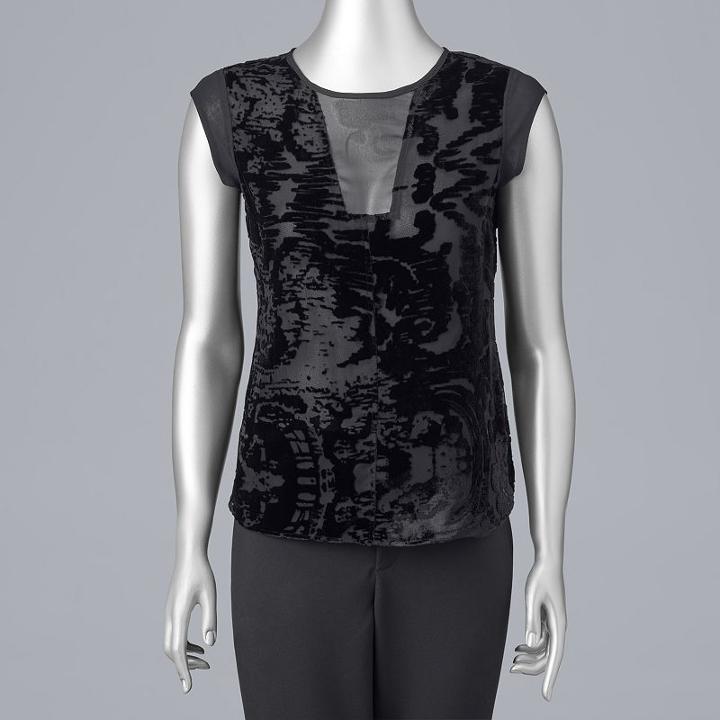 Women's Simply Vera Vera Wang Velvet Burnout Top, Size: Xs, Black