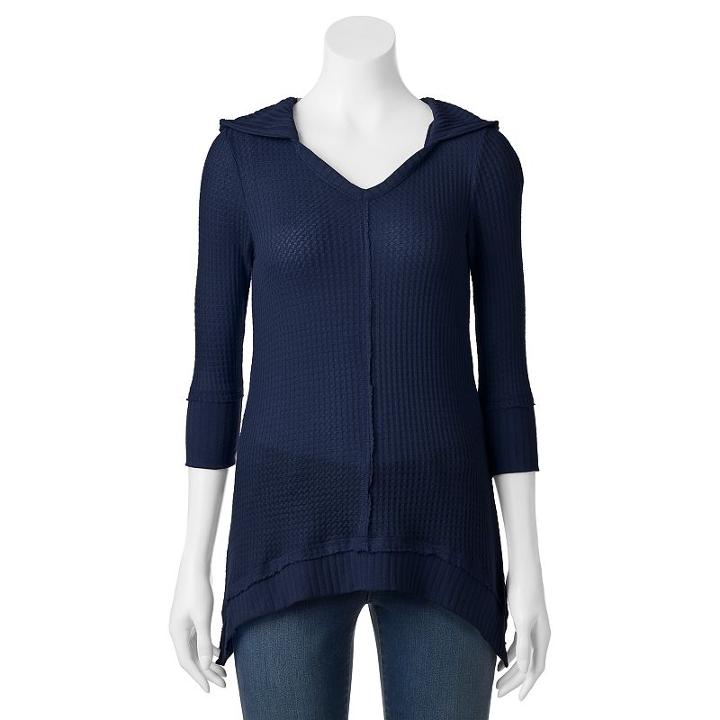 Women's French Laundry Hooded Shark-bite Hem Tunic, Size: Large, Med Blue