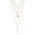 Pink Disc & Vertical Stick Layered Necklace, Women's, Gold
