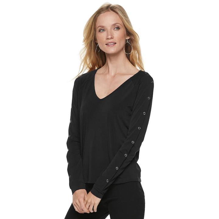 Women's Jennifer Lopez Snap-sleeve Tee, Size: Xl, Black