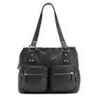 R & R Leather Zip Pocket Leather Tote, Women's, Black
