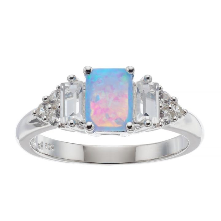 Sterling Silver Lab-created Opal & White Sapphire Ring, Women's, Size: 7, Blue