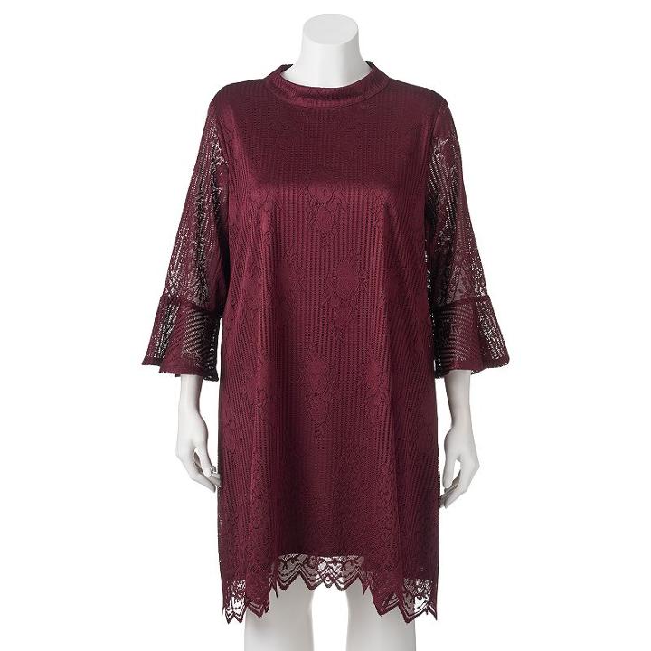 Juniors' Plus Size Heartsoul Lace Bell Sleeve Shift Dress, Girl's, Size: 1xl, Brt Red