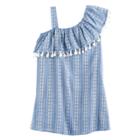 Girls 7-16 My Michelle Asymmetrical One-shoulder Chambray Dress, Size: 8, Med Blue