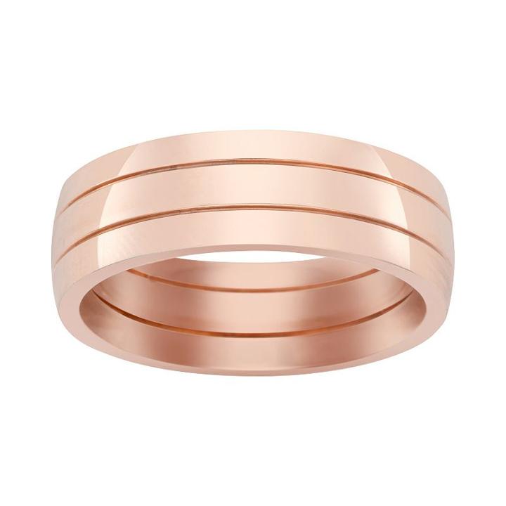 Pink Ion-plated Titanium Stripe Band - Men, Size: 11