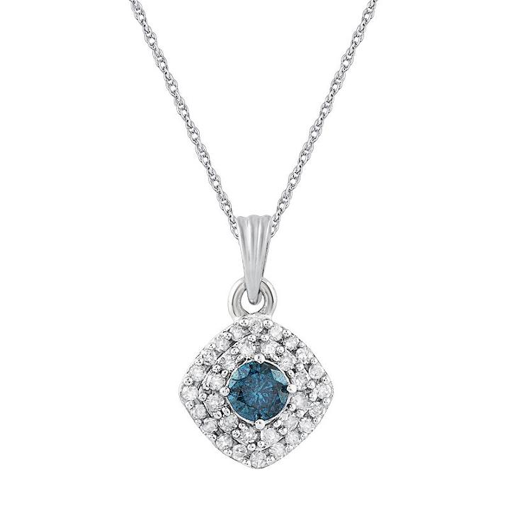 10k White Gold 1/4 Carat T.w. Blue & White Diamond Pendant Necklace, Women's, Size: 18