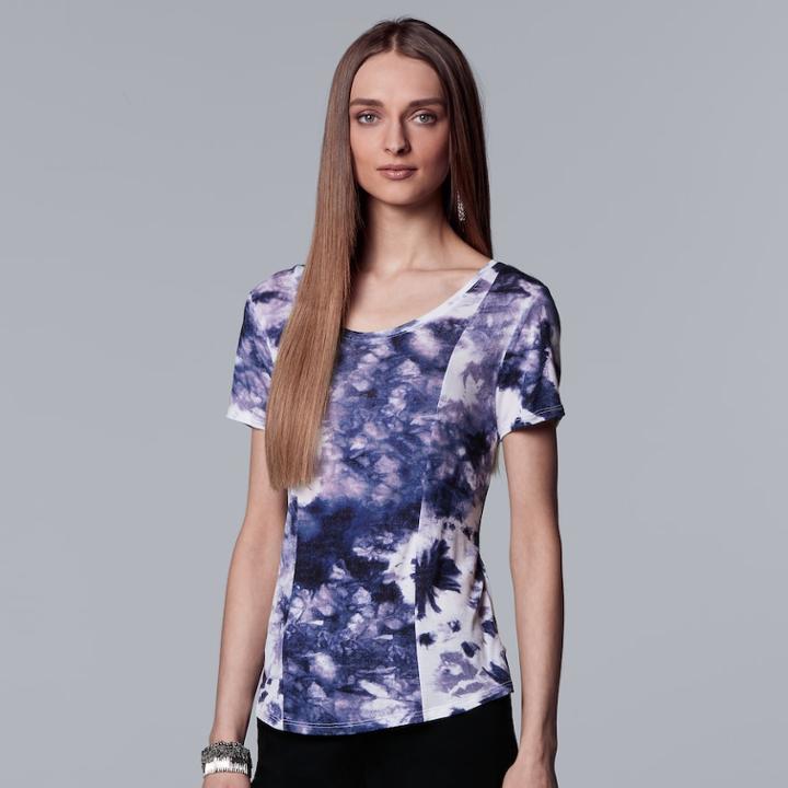 Petite Simply Vera Vera Wang Printed Scoopneck Tee, Women's, Size: Xl Petite, Med Blue