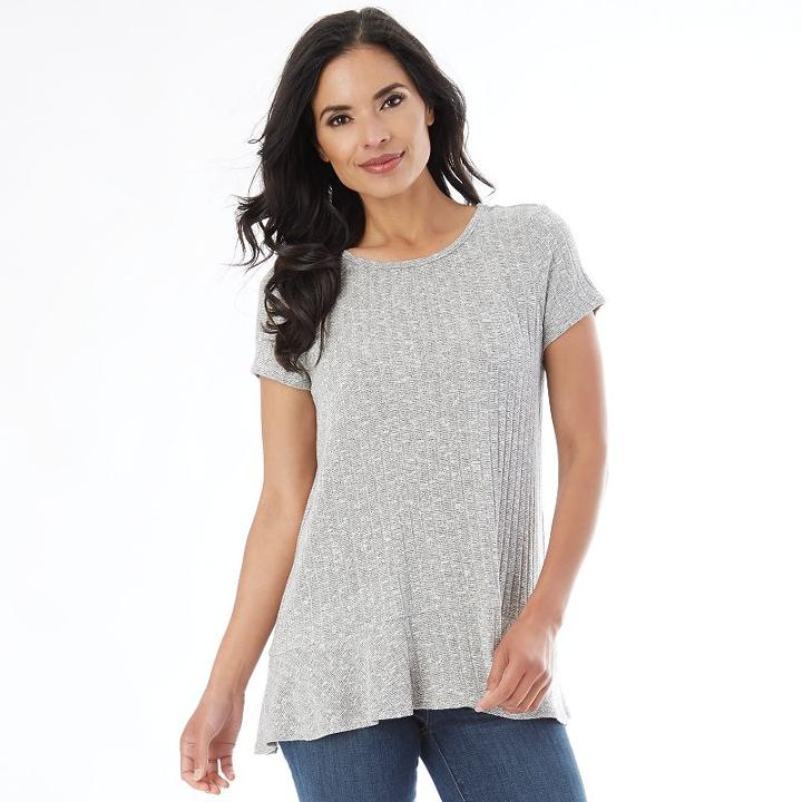 Women's Ab Studio Ribbed Flounce Tee, Size: Xlrg Av/rg, Grey