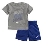 Baby Boy Nike 100% Awesome Dri-fit Tee & Mesh Shorts Set, Size: 6-9 Months, Brt Blue
