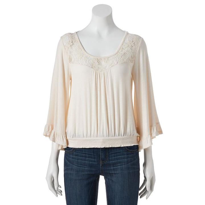Juniors' About A Girl Smocked Bell Sleeve Top, Size: Xs, White Oth