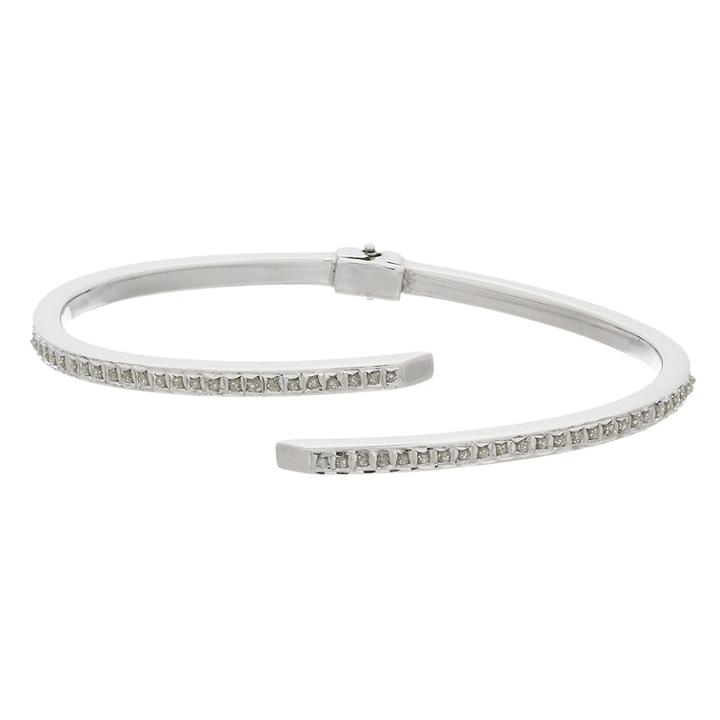 Diamond Mystique Platinum Over Silver Bypass Bangle Bracelet, Women's, Grey