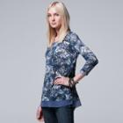 Women's Simply Vera Vera Wang Chiffon Trim Print Top, Size: Small, Med Blue