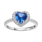 Rebecca Sloane Blue Obsidian & Cubic Zirconia Platinum Over Silver Heart Halo Ring, Women's, Size: 7