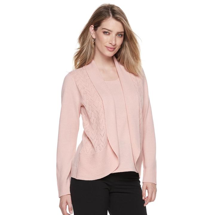 Women's Napa Valley Pointelle Mock-layer Cardigan, Size: Medium, Light Pink