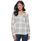 Juniors' So&reg; Pocket Plaid Flannel Shirt, Teens, Size: Large, Light Grey