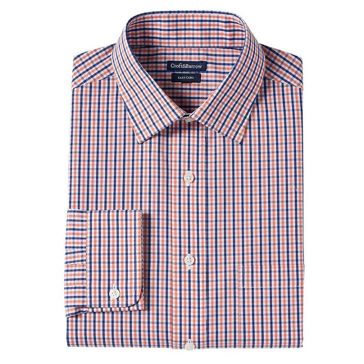 Croft & Barrow, Men's &reg; Classic-fit Easy Care Solid Spread-collar Dress Shirt, Size: 17.5-34/35, Med Orange