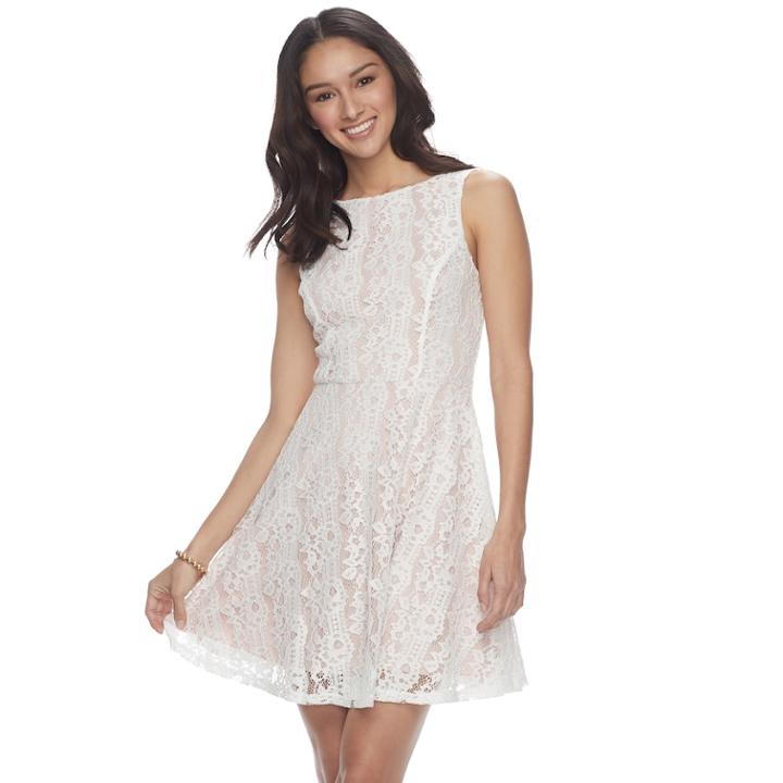 Juniors' Speechless Lace Skater Dress, Teens, Size: Large, White
