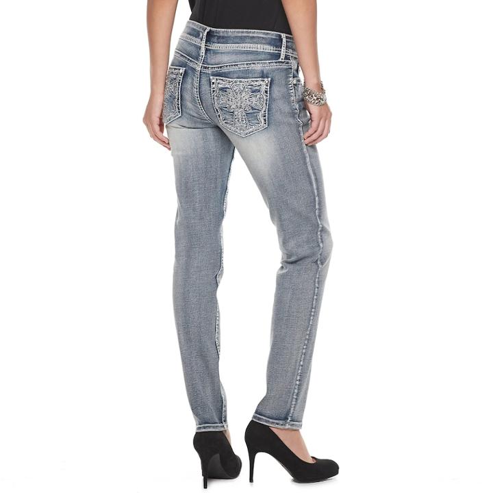 Women's Apt. 9&reg; Embellished Straight-leg Midrise Jeans, Size: 12, Blue