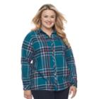 Plus Size Sonoma Goods For Life&trade; Essential Plaid Flannel Shirt, Women's, Size: 3xl, Dark Blue