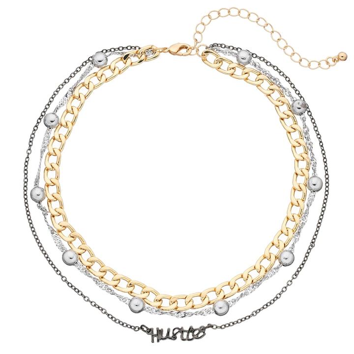 Mudd&reg; Tri Tone Hustle Multi Strand Choker Necklace, Women's, Multicolor
