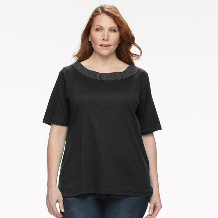 Plus Size Women's Croft & Barrow&reg; Crochet Tee, Size: 2xl, Black