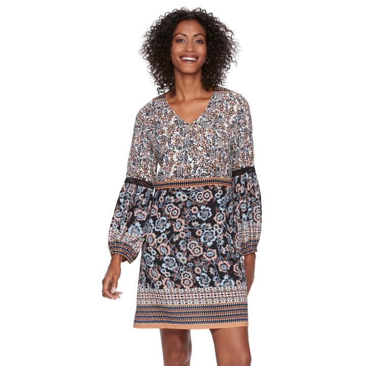Women's Msk Floral Crochet Trim Shift Dress, Size: Small, Dark Blue