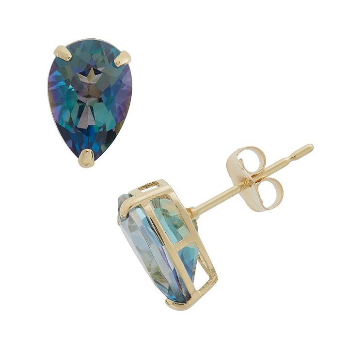 Mystic Topaz 10k Gold Teardrop Stud Earrings, Women's, Blue