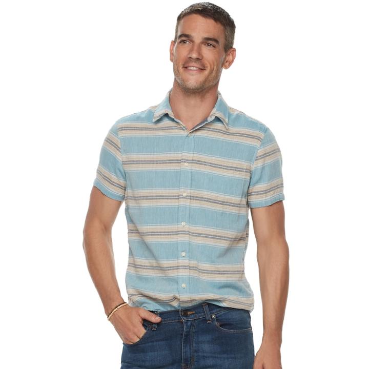 Men's Sonoma Goods For Life&trade; Modern-fit Double Weave Button-down Shirt, Size: Medium, Drk Orange