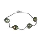 Sterling Silver Tahitian Cultured Pearl Station Bracelet, Women's