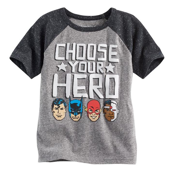 Boys 4-10 Jumping Beans&reg; Dc Comics Batman, Superman, The Flash & Cyborg Choose Your Hero Raglan Tee, Boy's, Size: 7x, Dark Grey