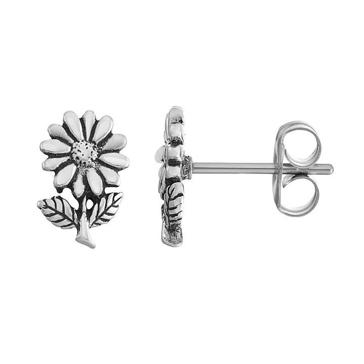 Journee Collection Sterling Silver Daisy Stud Earrings, Women's, Grey