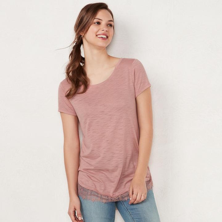 Women's Lc Lauren Conrad Lace-trim Tee, Size: Medium, Med Pink