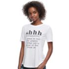 Juniors' Shh Definition Graphic Tee, Teens, Size: Large, White