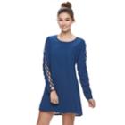 Juniors' Liberty Love Lace-up Sleeve Shift Dress, Teens, Size: Large, Blue (navy)