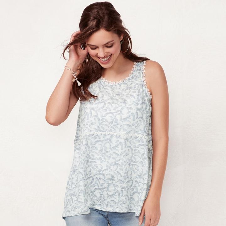 Women's Lc Lauren Conrad Print Tunic Tank, Size: Medium, White