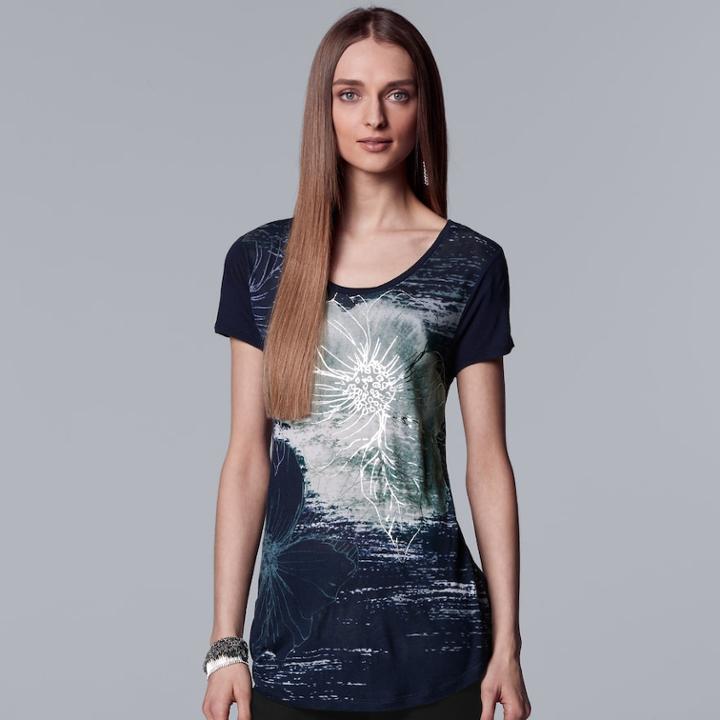 Women's Simply Vera Vera Wang Essential Print Scoopneck Tee, Size: Xl, Blue (navy)