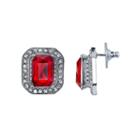 1928 Nickel Free Faceted Stone Rectangle Halo Stud Earrings, Women's, Red