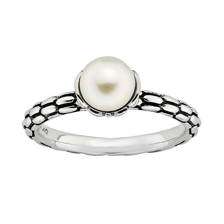 Stacks And Stones Sterling Silver Freshwater Cultured Pearl Stack Ring, Women's, Size: 9, White